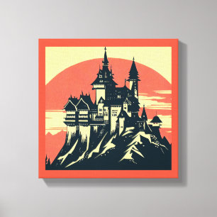 Lienzo Castillo Medieval de Fantasía - Grabado en Madera