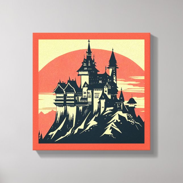 Lienzo Castillo Medieval de Fantasía - Grabado en Madera  (Anverso)