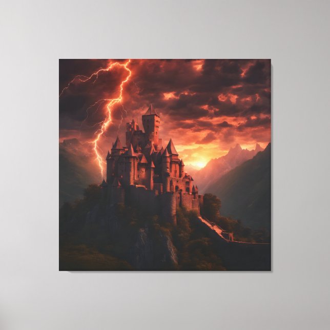 Lienzo Castillo medieval de luz roja (Anverso)