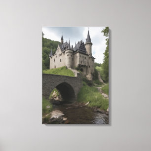 Lienzo Castillo medieval junto a un arroyo