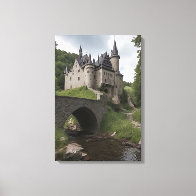 Lienzo Castillo medieval junto a un arroyo (Anverso)