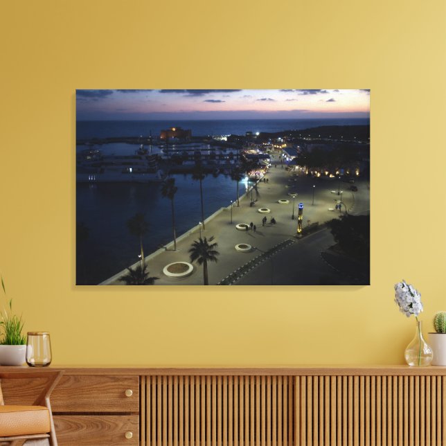 Lienzo Castillo y puerto de Paphos de noche (Insitu (Sala de estar))