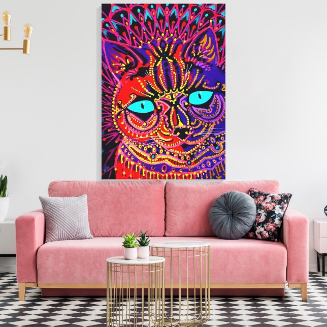 LIENZO CAT LOUIS WAIN PSYCHEDELIC CAT RAPPEADO CANVAS (Insitu (Sala de estar))
