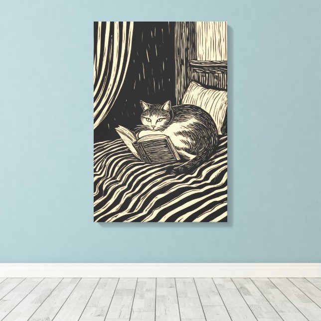 Lienzo cat reading in bed (Insitu (piso de madera))