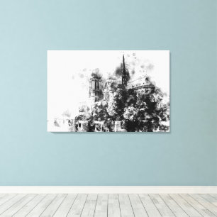 Lienzo Catedral de Notre-Dame, Ilustracion blanco y negro