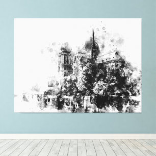 Lienzo Catedral de Notre-Dame, Ilustracion blanco y negro