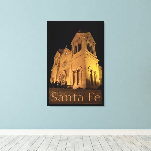 Lienzo Catedral de Santa Fe San Francisco de noche (Insitu (piso de madera))