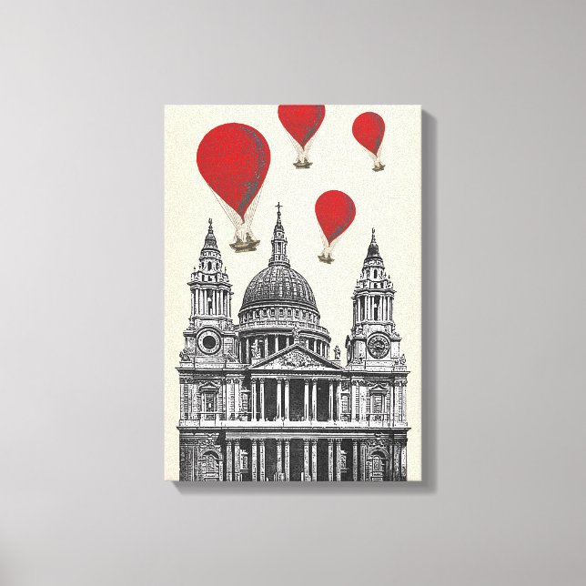 Lienzo Catedral de St Pauls y globos de aire caliente roj (Anverso)