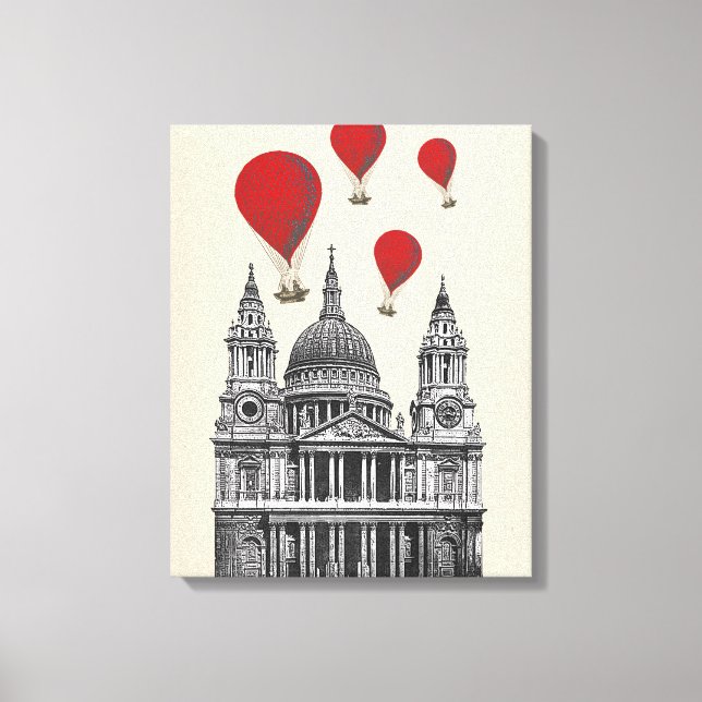 Lienzo Catedral de St Pauls y globos de aire caliente roj (Anverso)