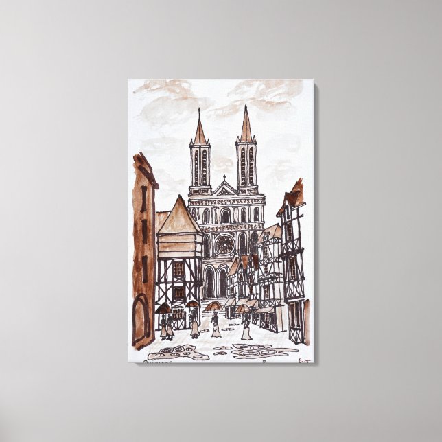 Lienzo Catedral y casas normandas | Quimper, Francia (Anverso)
