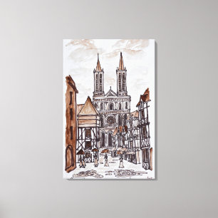 Lienzo Catedral y casas normandas   Quimper, Francia