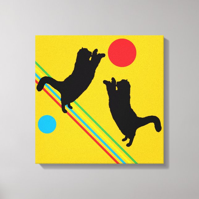 Lienzo Cats and Moon on Yellow Abstract Canvas Print (Anverso)