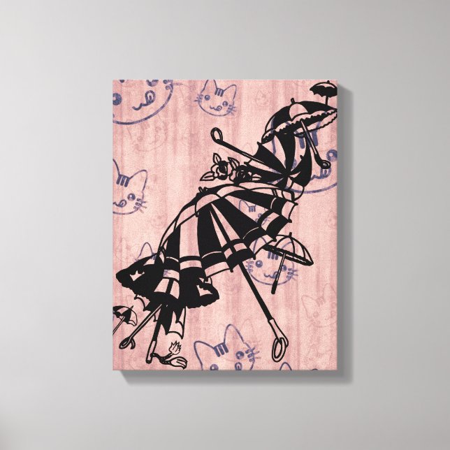Lienzo Cats Faces Sombrillas Umbrellas Pintura de tinta (Anverso)