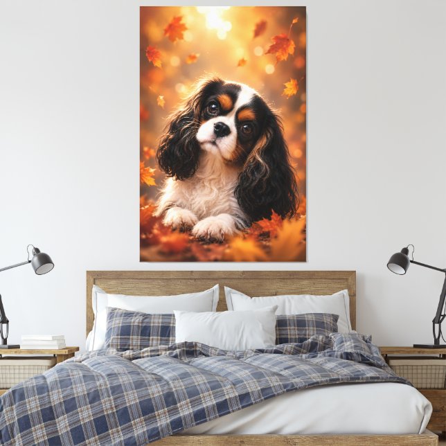 Lienzo Cavalier King Charles Spaniel de otoño – Lindo P d (Insitu(Dormitorio))