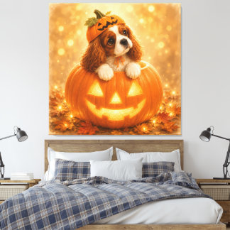 Lienzo Cavalier King Charles Spaniel Halloween Calabaza –