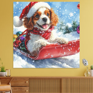 Lienzo Cavalier King Charles Spaniel Trineo de Navidad