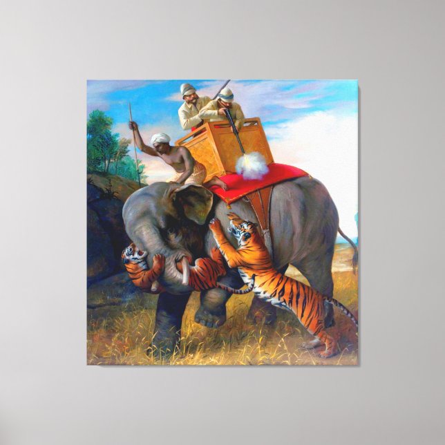 Lienzo Caza de tigres en Briton Rivière 1920 (Anverso)