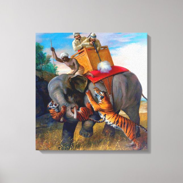 Lienzo Caza de tigres en Briton Rivière 1920 (Anverso)