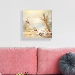 Lienzo Caza de Woodcock con clasificador inglés en el bos