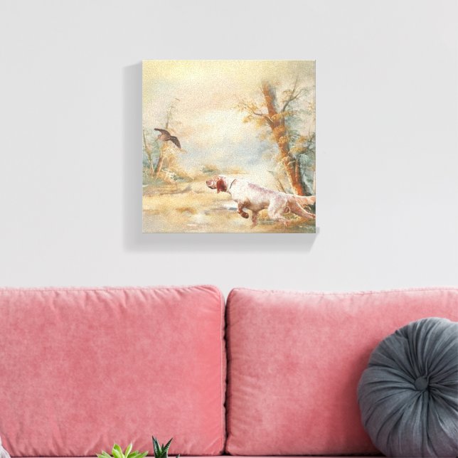 Lienzo Caza de Woodcock con clasificador inglés en el bos (Insitu (Sala de estar))