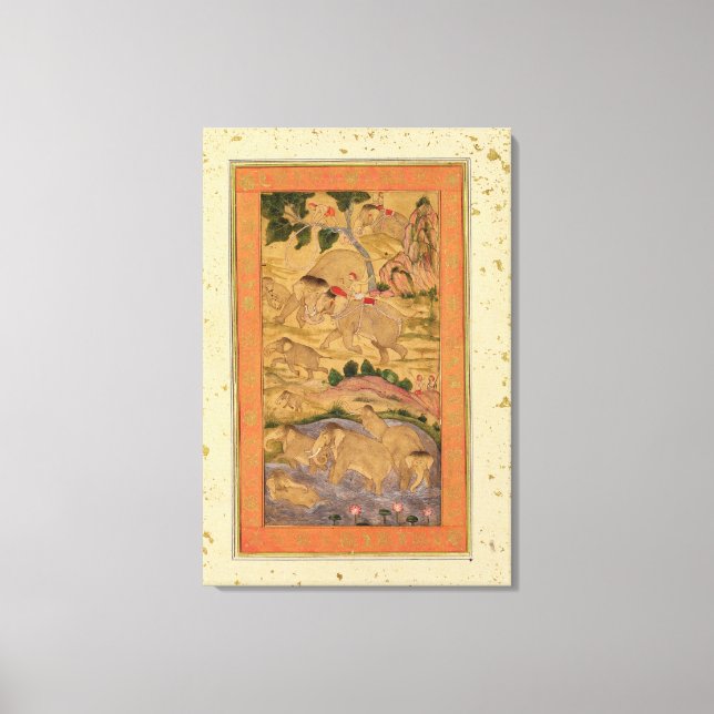 Lienzo Cazadores capturan elefantes, desde la gran montañ (Anverso)