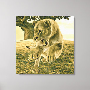 Lienzo Cazando a la leona