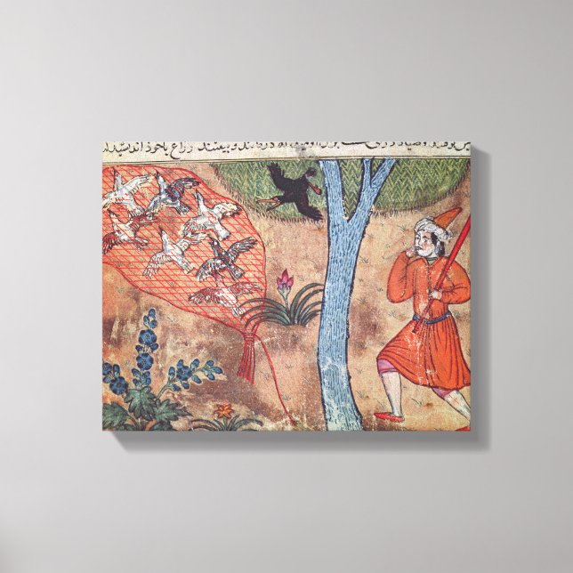 Lienzo Cazando aves, de 'El libro de Kalila y (Anverso)