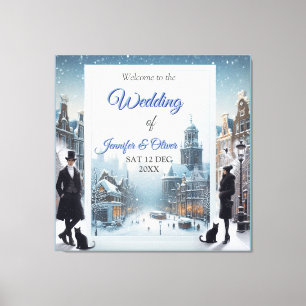 Lienzo Celebraciones de invierno en la nieve, con gatitos