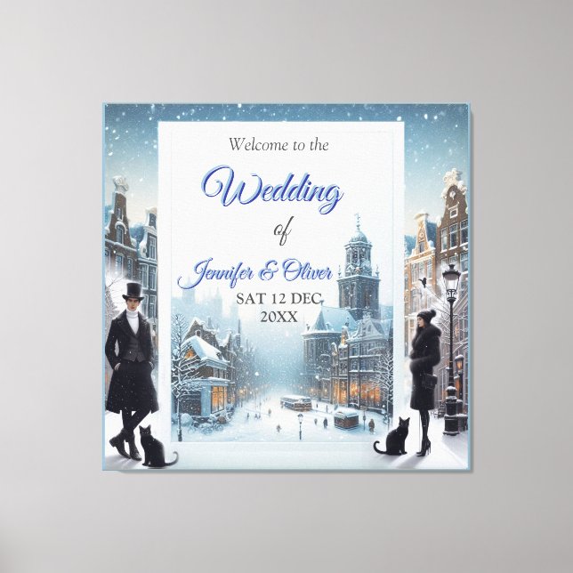 Lienzo Celebraciones de invierno en la nieve, con gatitos (Anverso)