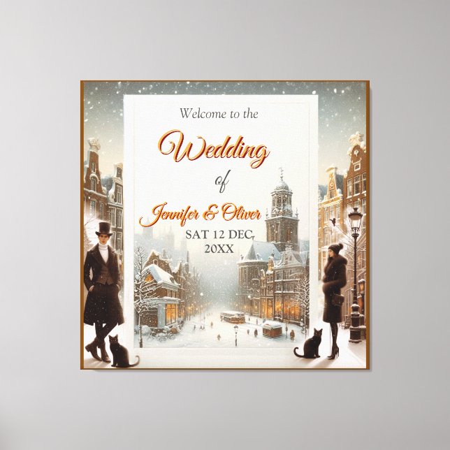 Lienzo Celebraciones de invierno en la nieve, con gatitos (Anverso)