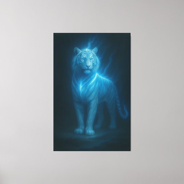 Lienzo Celestial Azure White Tiger – High-End Fantasy Art (Anverso)