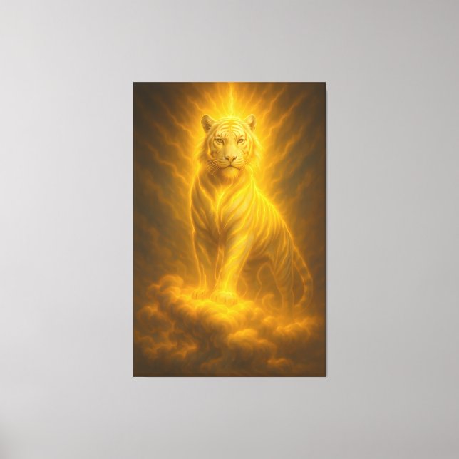 Lienzo Celestial Golden Ascension White Tiger – Divine Ri (Anverso)