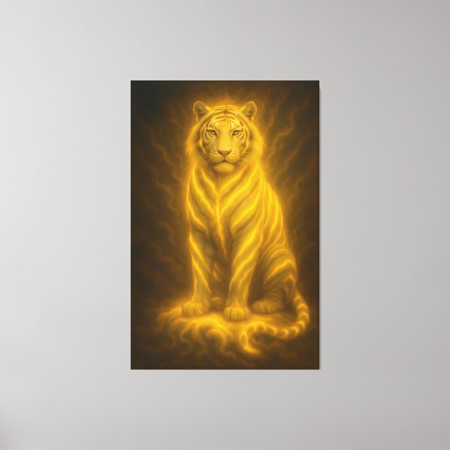 Lienzo Celestial Golden Seated White Tiger – Divine Aura  (Anverso)