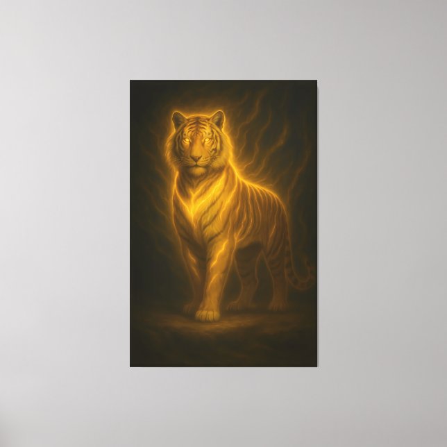 Lienzo Celestial Golden Tiger – Divine Fire Aura Art Pain (Anverso)
