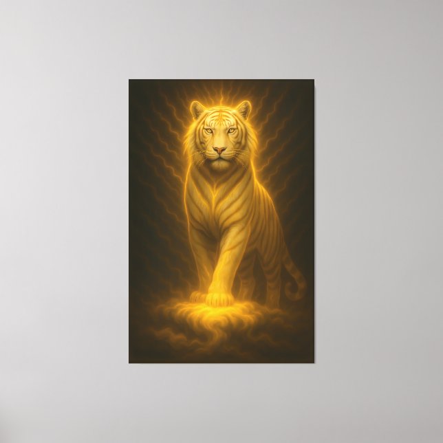 Lienzo Celestial Golden White Tiger – Divine Gaze Luminou (Anverso)