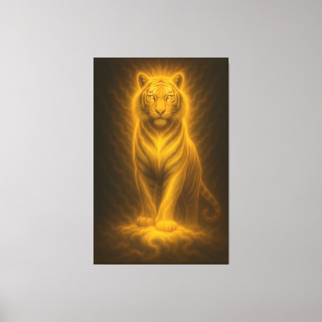 Lienzo Celestial Golden White Tiger – Divine Halo Fantasy (Anverso)