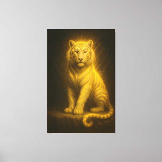 Lienzo Celestial Golden White Tiger – Radiant Throne Aura (Anverso)