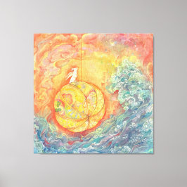 Lienzo Celestial Orb: Winged Hare on Silken Brocade