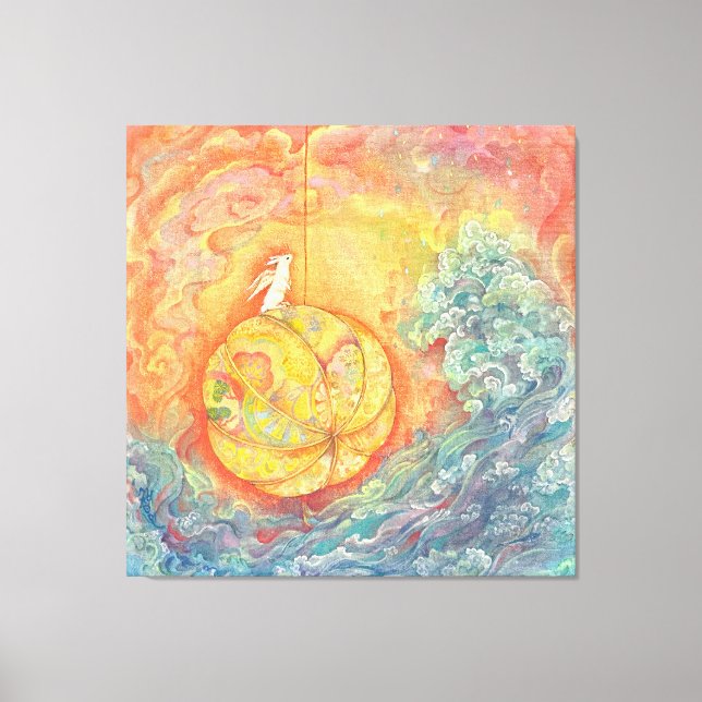 Lienzo Celestial Orb: Winged Hare on Silken Brocade (Anverso)