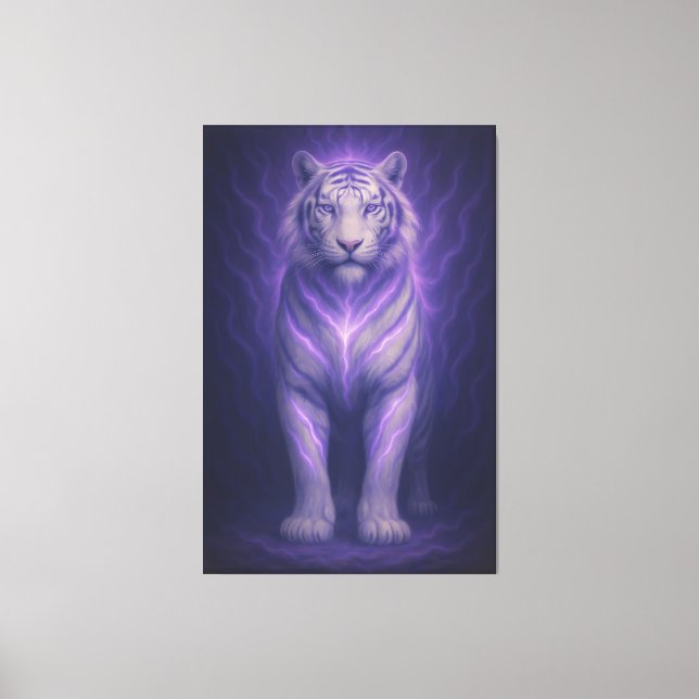 Lienzo Celestial Purple White Tiger – Divine Aura Fantasy (Anverso)