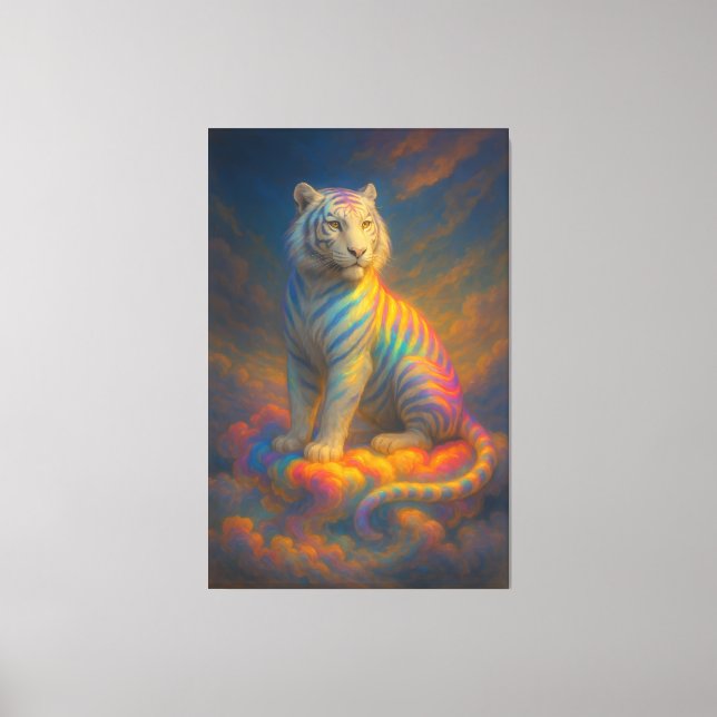 Lienzo Celestial Rainbow White Tiger – Fantasy Art Painti (Anverso)