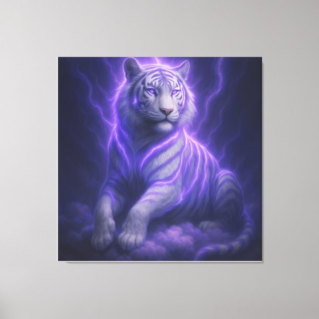 Lienzo Celestial Storm White Tiger – Electric Blue Aura F (Anverso)