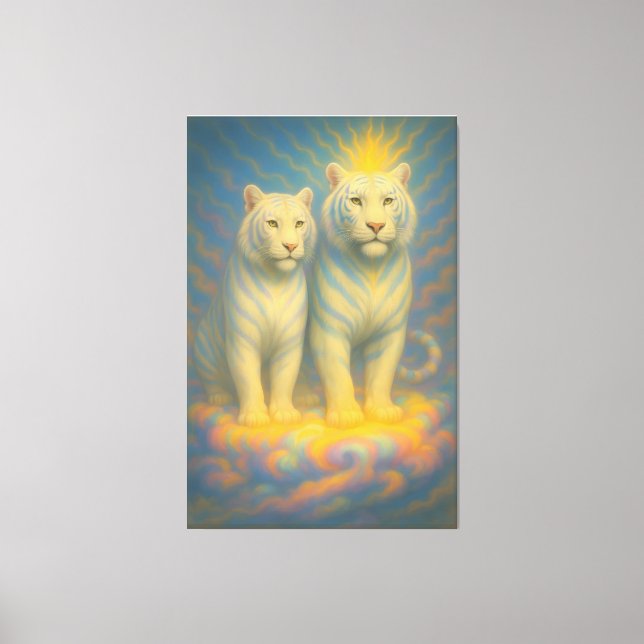 Lienzo Celestial White Tiger Couple – Warm Golden Aura Fi (Anverso)