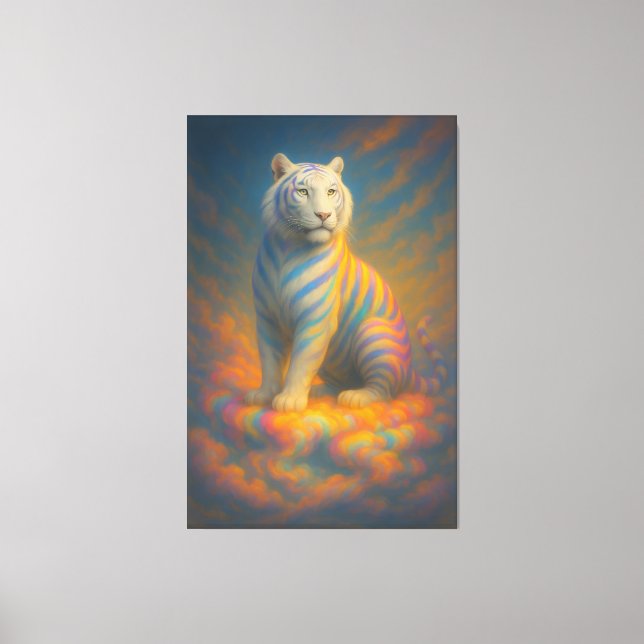 Lienzo Celestial White Tiger – Divine Pastel Aura Fantasy (Anverso)
