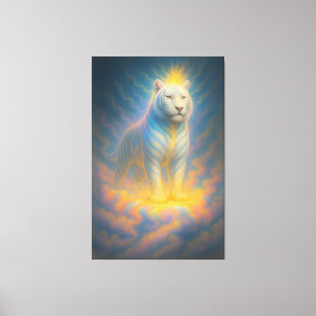 Lienzo Celestial White Tiger – Divine Rainbow Aura Fantas (Anverso)