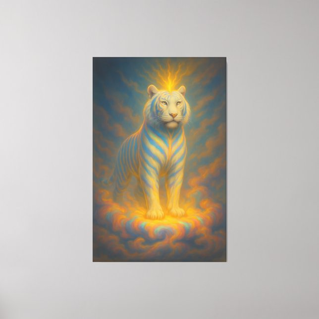 Lienzo Celestial White Tiger – Golden Halo Divine Fantasy (Anverso)