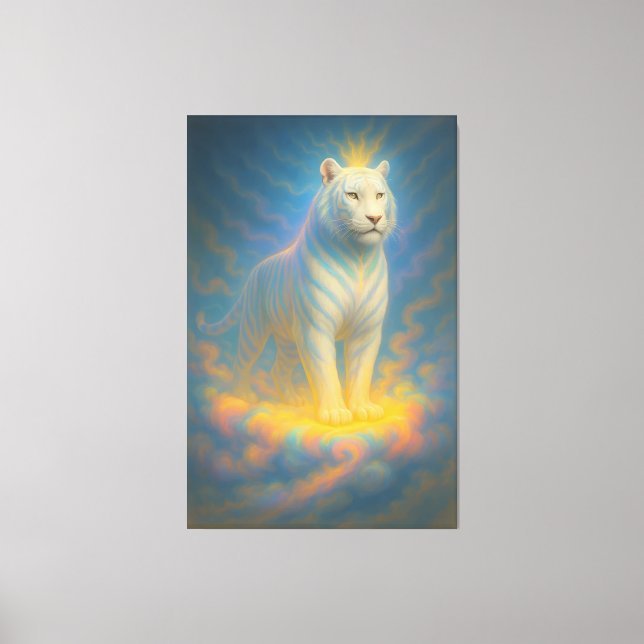 Lienzo Celestial White Tiger King – Divine Light Guardian (Anverso)