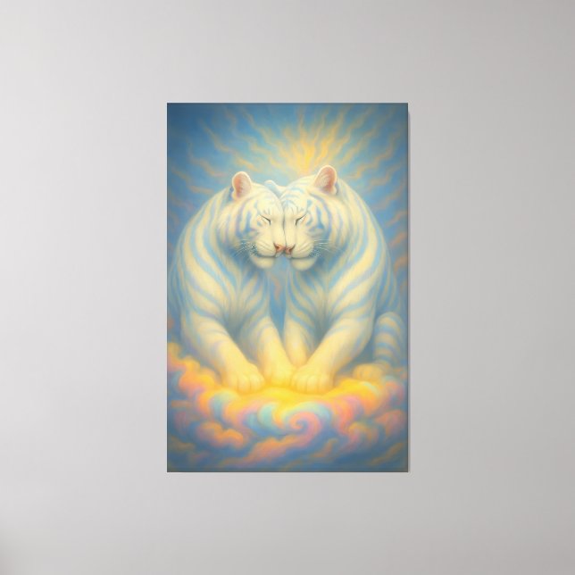 Lienzo Celestial White Tiger Lovers – Divine Rainbow Clou (Anverso)