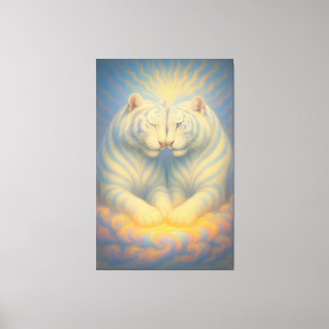 Lienzo Celestial White Tiger Lovers – Divine Sky Aura Art (Anverso)