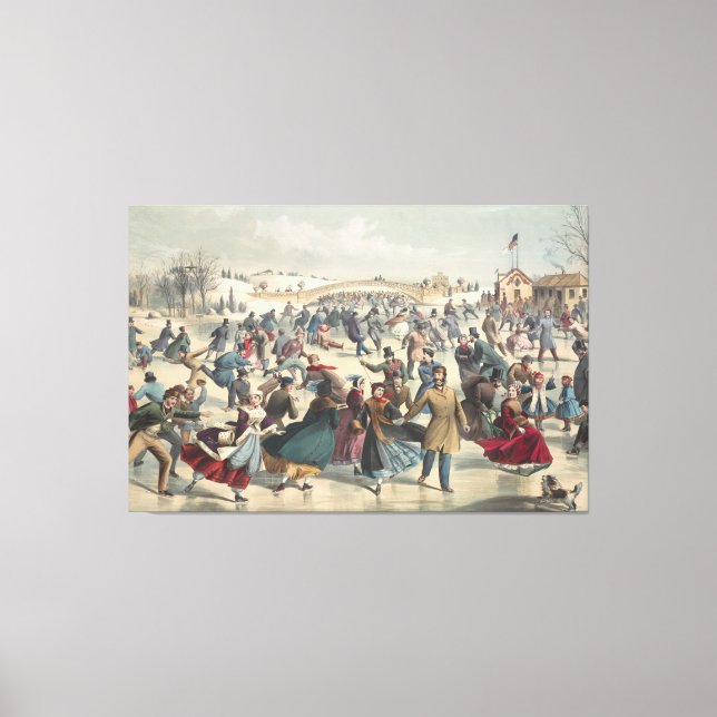 Lienzo Central Park, invierno. El estanque para patinar.  (Anverso)